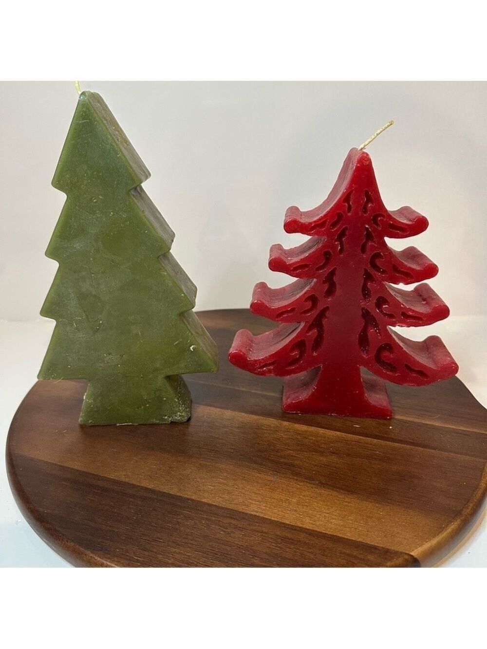 Vintage Christmas Tree Candle Set – Red & Green Sculpted Holiday Candles